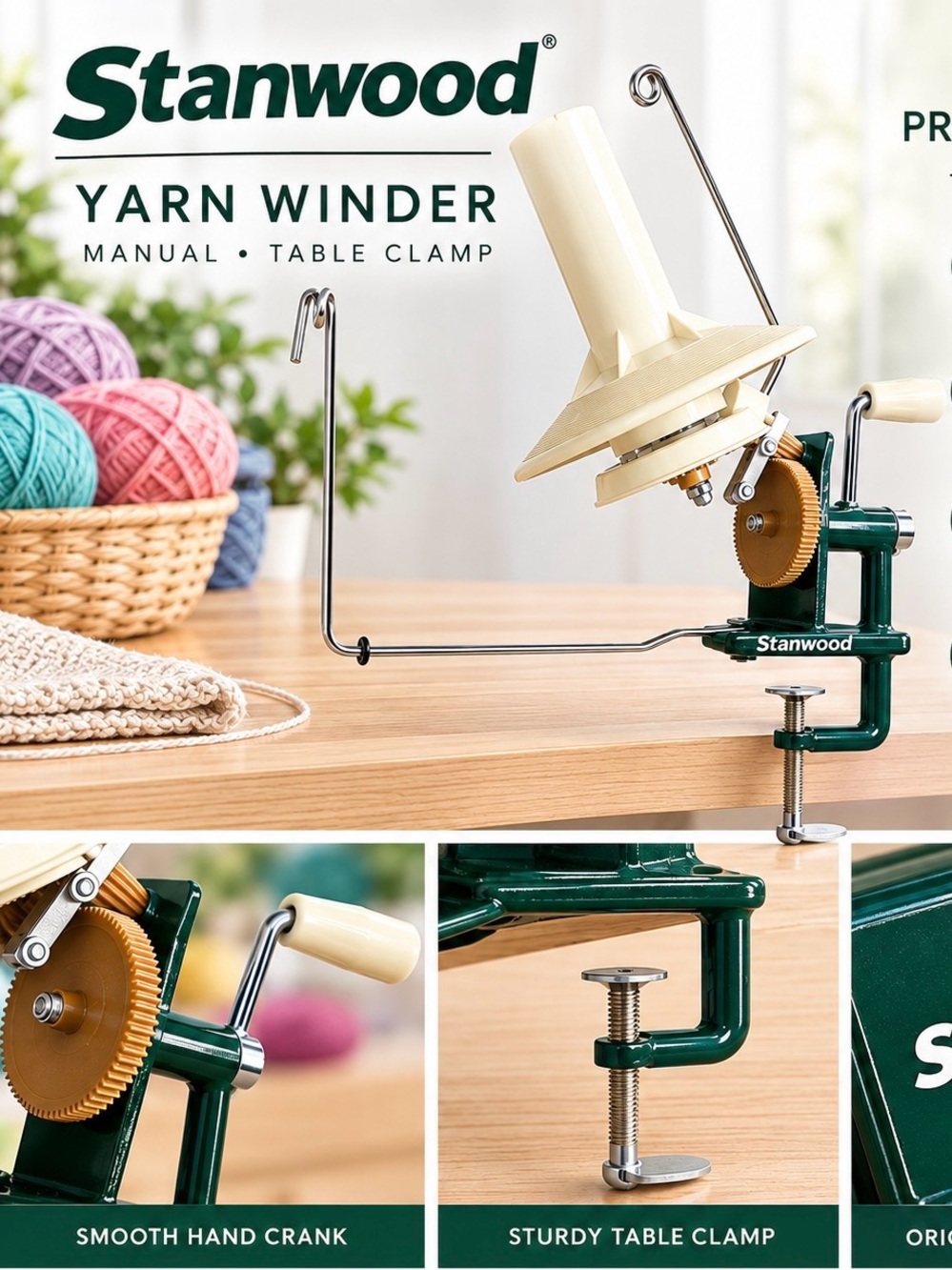Stanwood Needlecraft Large Metal Yarn Ball Winder 10oz Clamp-On Hand Crank